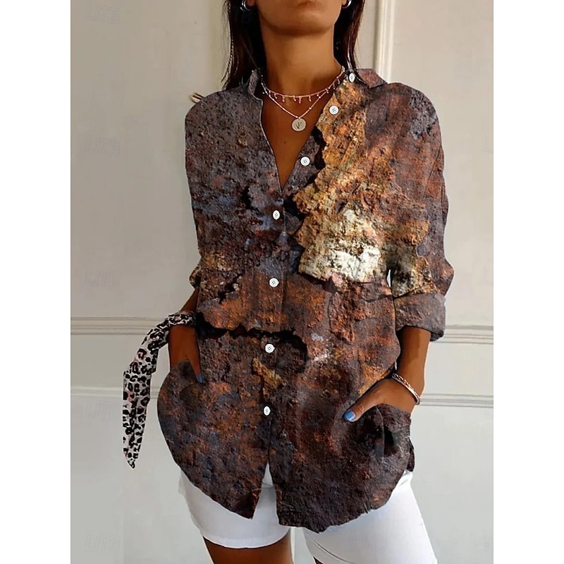 Women's Shirt Button Down Tunic Shirt Collar Long Sleeve Ombre Floral Graphic Vintage Tropical Hawaiian Regular Tops Work Daily s Print Blue Orange Brown Green Spring Fall