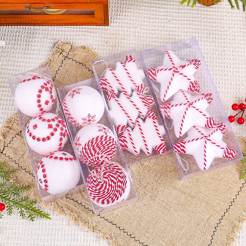 3pcs Christmas Jute and Foam Ornament Balls, Star-Shaped Decorative Hanging Balls, Festive Holiday Tree Decorations, Boxed Set for Seasonal Home Decor2