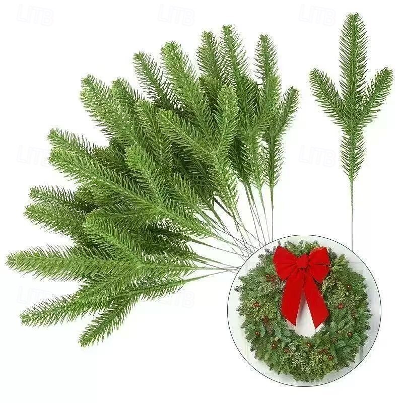 50PCS Artificial Christmas Pine Needle Branches – Double-Sided Plastic Faux Greenery for DIY Wreaths, Home, Garden, and Table Holiday Decorations – Suitable for All Room Types4