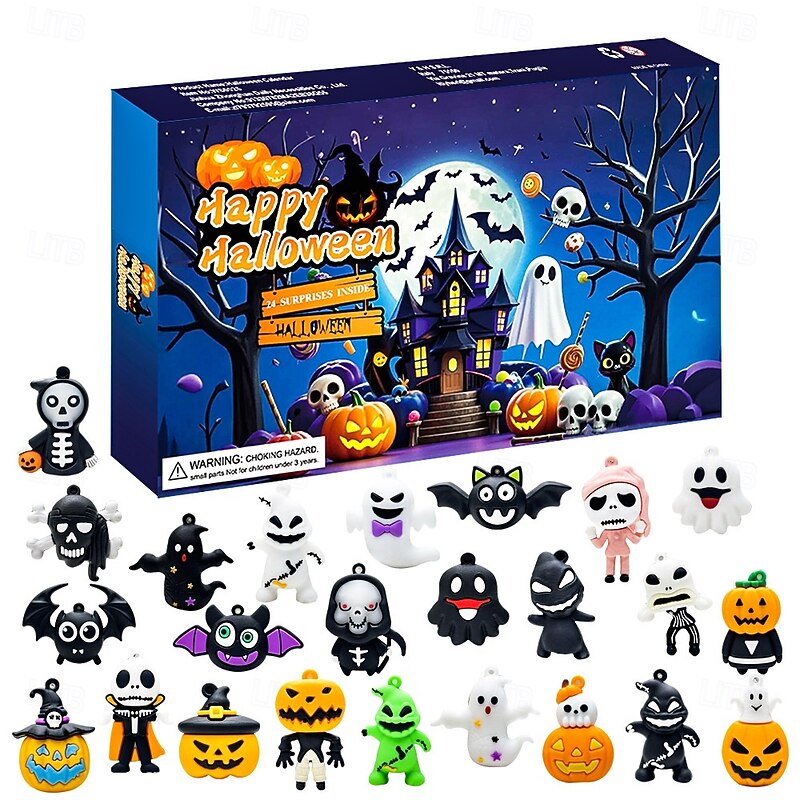 Halloween & Christmas Advent Calendar 24 Day Countdown with Keychains, Racing Toys, Dinosaur Toys Perfect Christmas Gifts for Kids