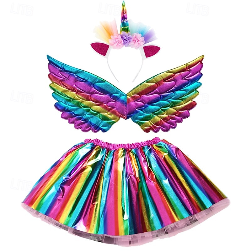 Unicorn Dress Girls' Movie Cosplay Vacation Dress New Year's Golden Silver Dark Blue Dress Wings Headwear Christmas Halloween Carnival Polyester Polyester / Cotton World Book Day Costumes