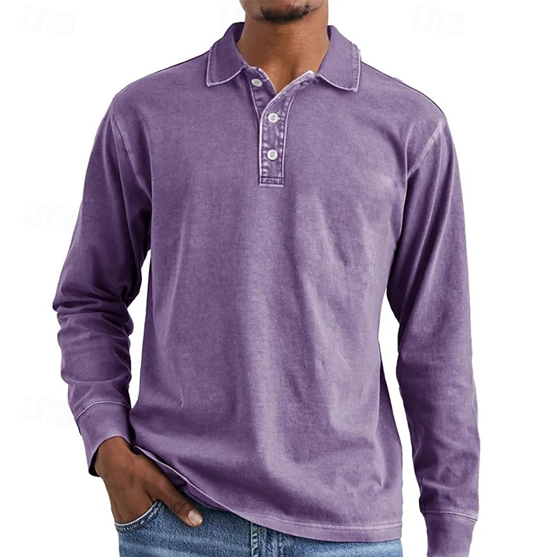 Men's Golf Shirt Golf Polos Shirts Work Casual Lapel Long Sleeve Basic Modern Plain Buttons Spring Fall Regular Fit Black Pink Navy Blue Blue Purple Brown Golf Shirt