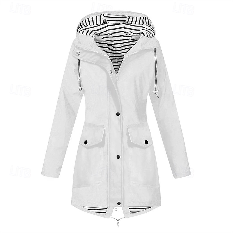 Women's Casual Jacket Waterproof Rain Jackets Rain Coats Waterproof Windproof Zipper Pocket Fashion Outdoor Plain Going out Weekend Zipper Regular Hooded Regular Fit Long Sleeve Outerwear White3