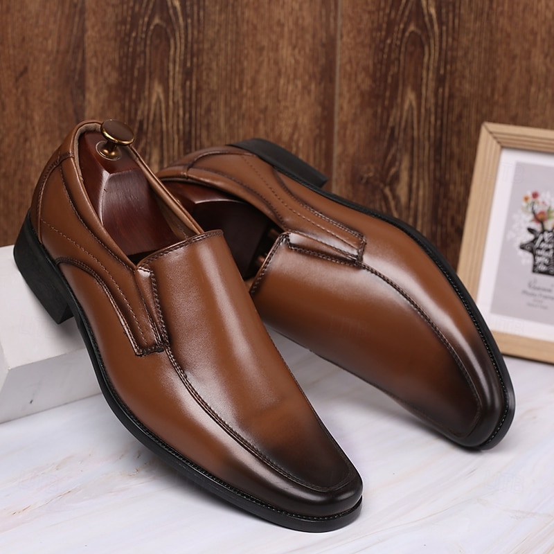 Men's Slip-On Dress Shoes -Square Toe Business Casual Loafers for Office, Wedding, and Daily Wear