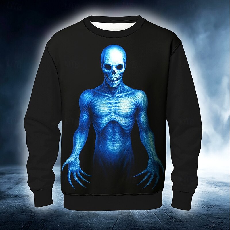 Halloween Men's Grim Reaper Devil Reaper Sweatshirt Punk Party Long Sleeve Crew Neck Vacation Red Blue Crewneck 3D All Seasons Designer3