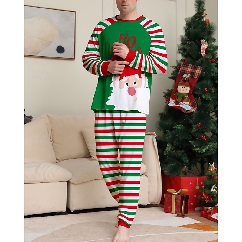 Family Pajamas Christmas Pattern Home Patchwork Green Long Sleeve Active Matching Outfits4