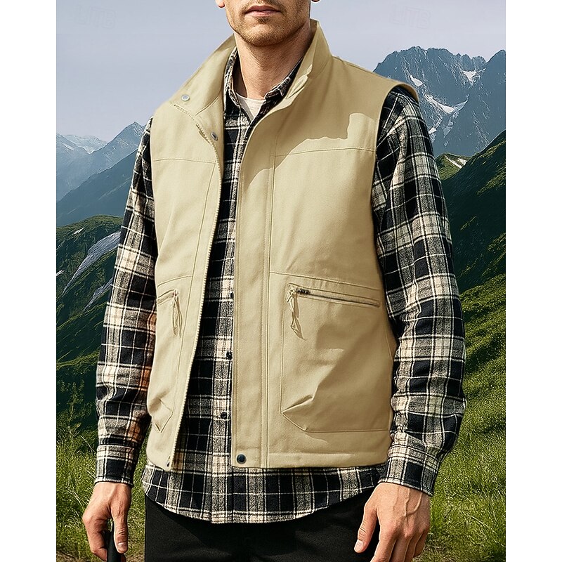 Men's Fishing Vest Cargo Vest Sleeveless Vest Outdoor Waterproof Windproof Multi-function Winter Zipper Polyester Black Army Green Orange Hunting Fishing Climbing4