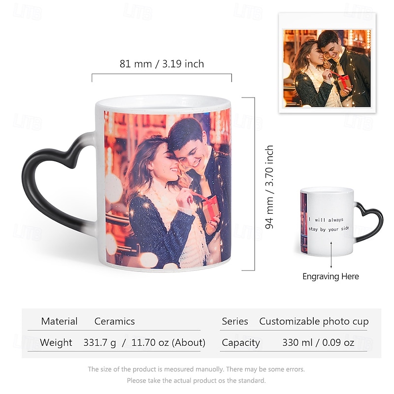 Personalized Photo Color Changing Mug Custom Magic Mug Sparkle Heart Handle Heat-Sensitive Ceramic Coffee Cup, Romantic Gift for Couples, Christmas, Valentine's Day, Birthday3