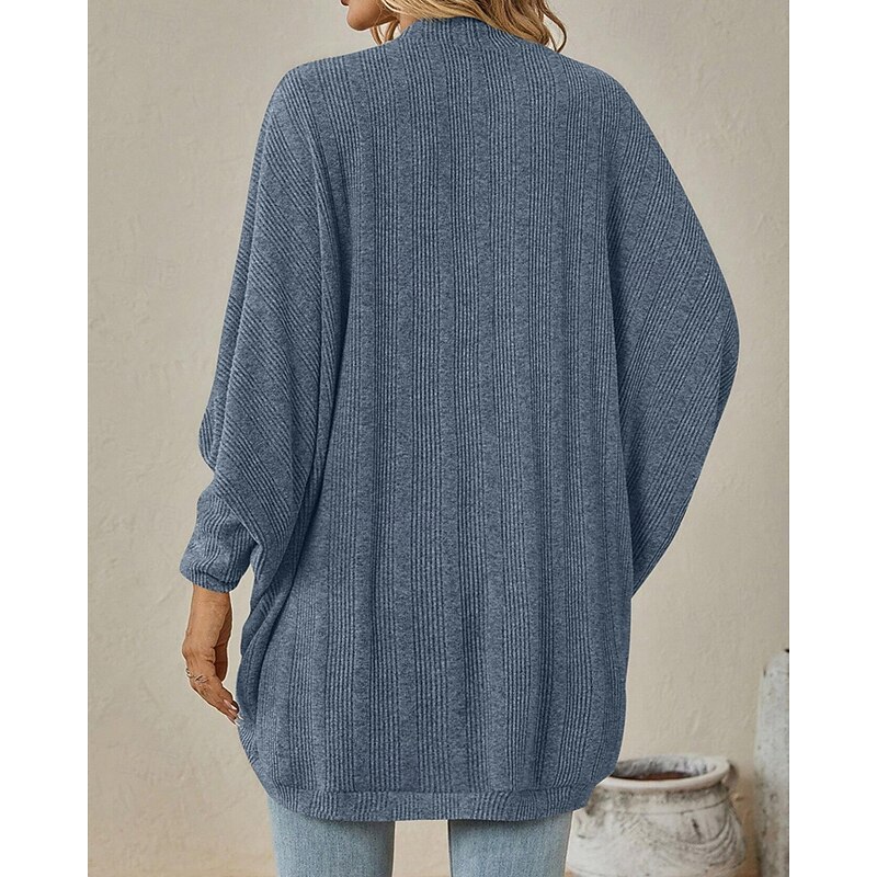 Women's Sweater Cardigan Fashion Streetwear Daily Solid Color Ribbed Open Front Knitted Long Sleeve Regular Tops Knit Holiday Going out Weekend Black Pink Fall Winter4