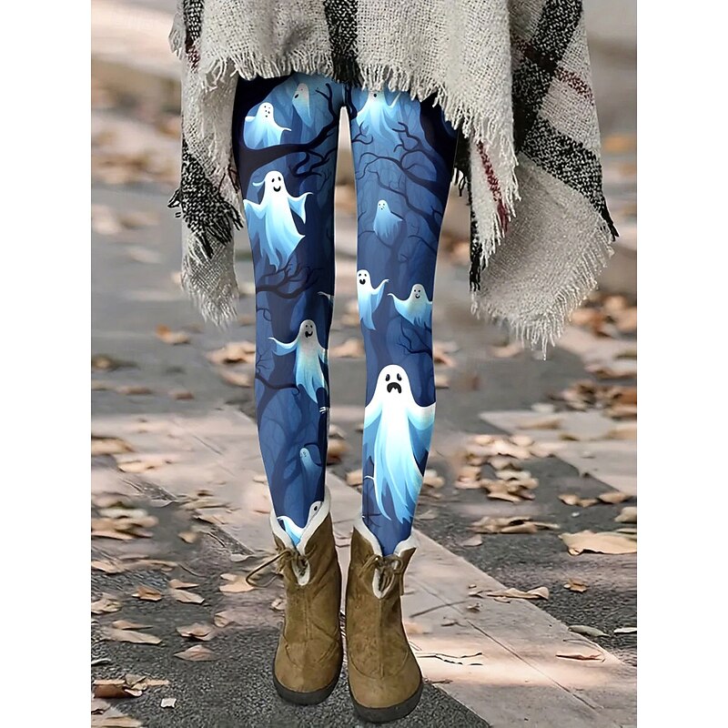 Women's Leggings Vacation Vintage Fashion Full Length High WaistPantsHalloween Graphic Animal Printing Thermal Warm Soft Breathable Stretchy Formal Outdoor Vacation Violet Black Blue Spring Fall3