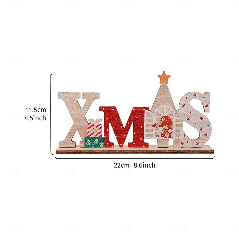 Christmas Wooden Letter Decorations, Cartoon Style Xmas Tabletop Signs, Festive Holiday Ornaments for Home Decor and Party Decoration3
