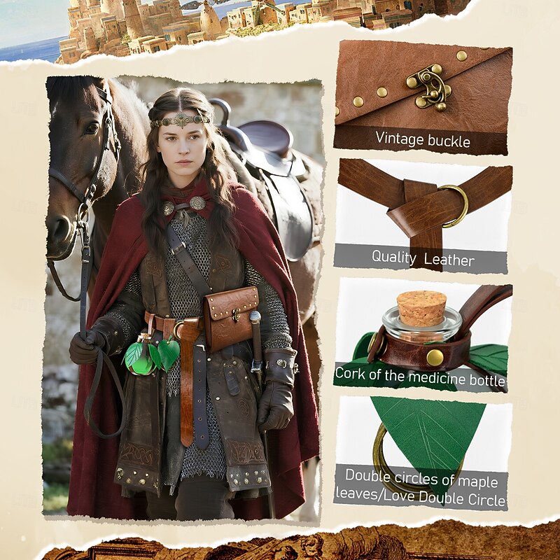 Retro Vintage Medieval Renaissance Waist Belt Belt Pouch Elf Viking Alchemist Fancy Dress Unisex Viking Fantasy Halloween Carnival Performance LARP Ren Faire Adults Belt All Seasons4