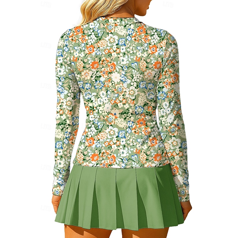 Women's Floral Tops Sport Shirt Tennis Shirt Tennis Top Long Sleeve Zipper Floral UPF50+ UV Resistant High Elasticity Moisture Wicking Breathable Volleyball Tennis Golf Round Stand Collar Tee Tshirt2