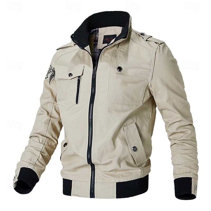 Men's Graphic Wings Cross Military Jacket Coat Tactical Jacket Thermal Warm Casual Outdoor Dailywear Multiple Pockets Cotton Bomber Jackets with Shoulder Straps Fall Winter Stand Collar Long Sleeve4