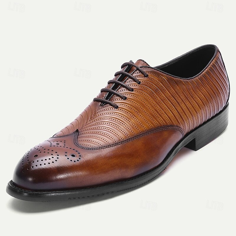 Men's Brown Lizard Texture Brogue Oxford Shoes – Premium Cowhide Lace-Up Dress Shoes for Weddings, Office and Formal Events2