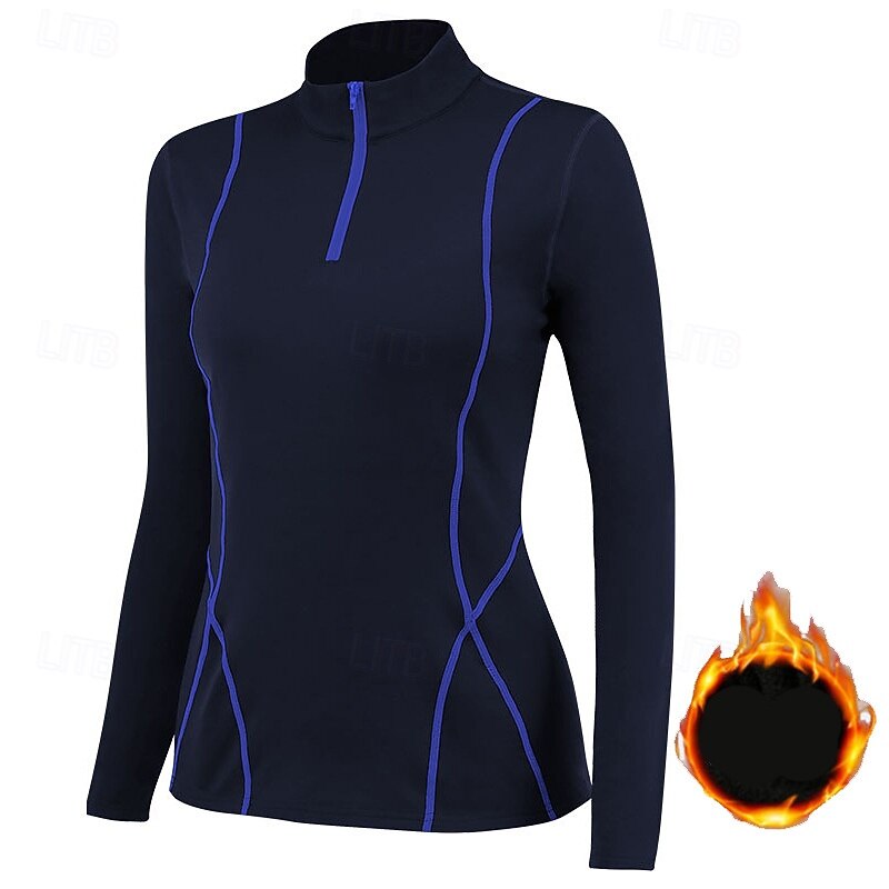 Women's Fleece Workout Shirt Stand Collar Warm Quarter Zipper Long Sleeve Sports Solid Color Top For Gym Athletic Sports Activewear3