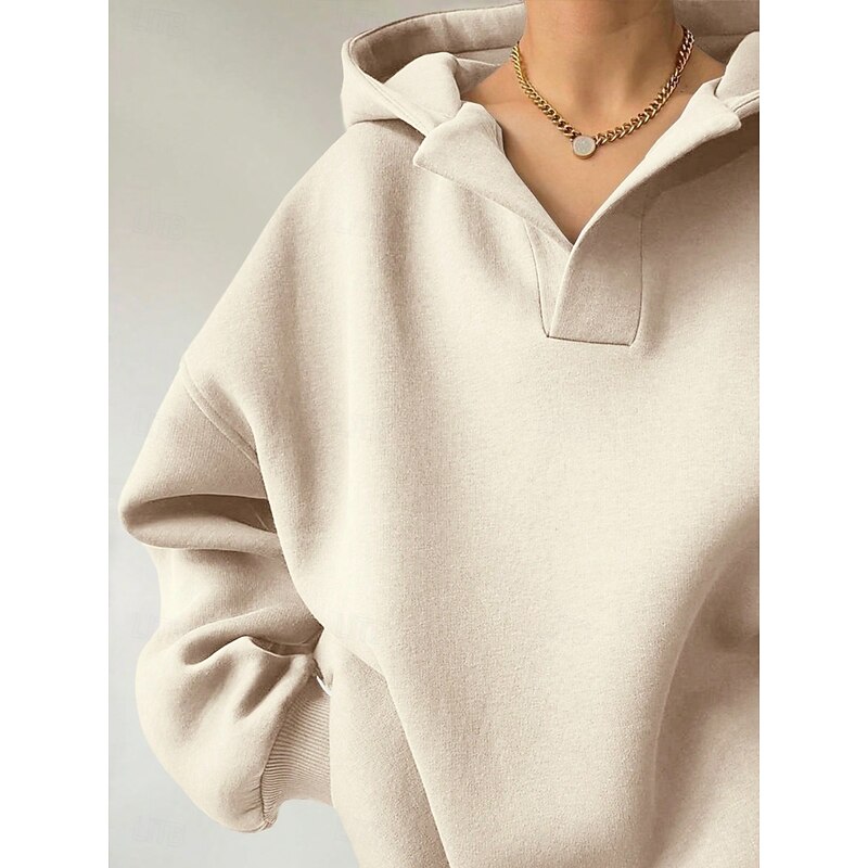Women's Pullover Hoodie Sweatshirt Plain Streetwear Casual Long Sleeve Hooded Regular Tops Street Holiday Black White Brown Green Beige Fall Winter4