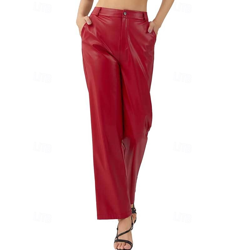 Women's Wide Leg Slacks Streetwear Casual Full Length Natural Plain Pocket Elastic Waist Comfortable Holiday Daily Wear Weekend Black Red Fall Regular Fit3