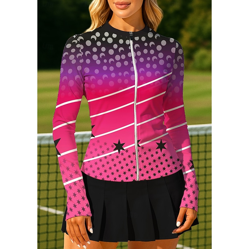 Women's Unisex Geometric Gradient Stars Tops Sport Shirt Tennis Shirt Tennis Top Long Sleeve Zipper Floral UPF50+ UV Resistant High Elasticity Moisture Wicking Breathable Volleyball Tennis Golf Round3