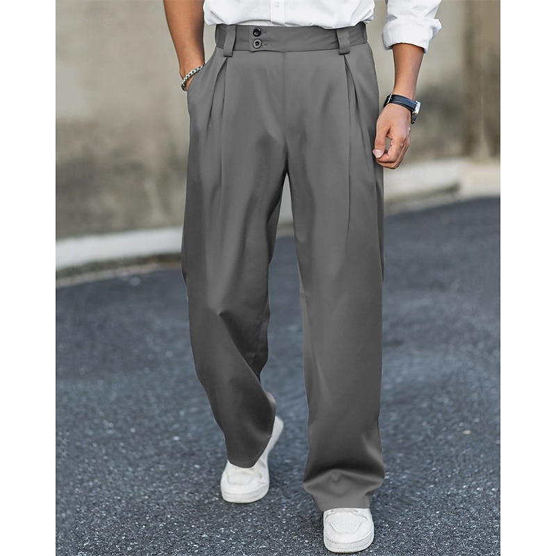 Men's Dress Pants Trousers Chinos Slacks Pocket Buttons Plain Comfort Formal Party Work Fashion Classic Style Black Navy Blue Micro-elastic2