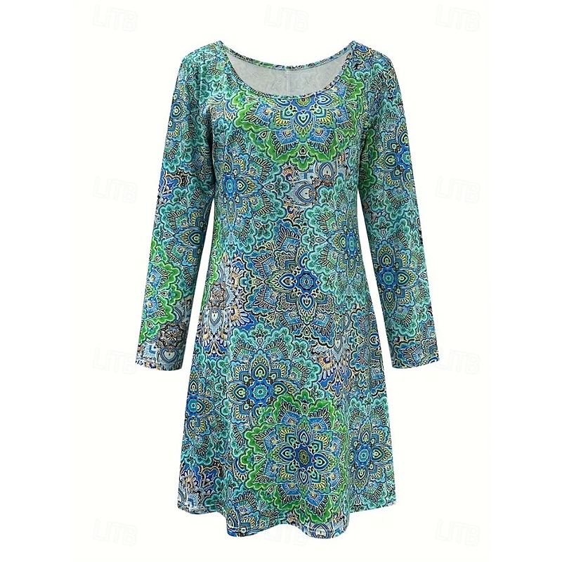 Women's Midi Dress T Shirt Dress Tee Dress Sundress A Line Dress Casual Daily Holiday Date Regular Fit Floral Graphic Long Sleeve Crew Neck Black White Blue Dark Green Summer Spring Fall Winter3