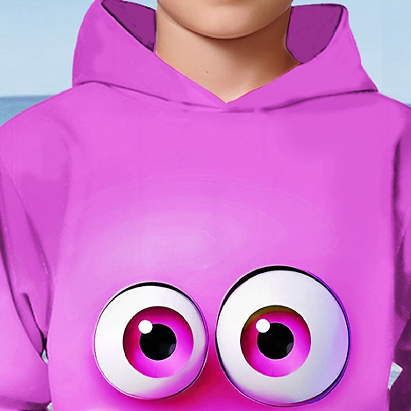 Boys Cartoon Funny Smile Face Hoodie Long Sleeve 3D Print Fall Winter Fashion Streetwear Kids 4-12 Years Hooded Outdoor Casual Daily Regular Fit4