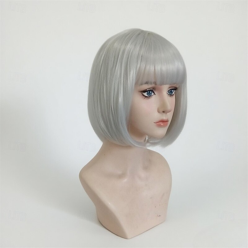 Megan2 Silver White Short Bob Short Hair Anime Wig for Women COS Wig Cross-border New Wig for Women Children2