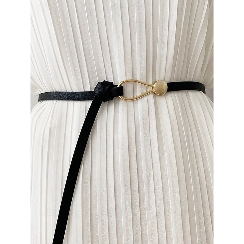 Women's Skinny PU Leather Wrap Belt – Adjustable Gold-Tone Ring & Ball Buckle Waist Cincher, Minimalist Style for Dresses, Blazers & Coats, Perfect for Work, Date Night & Party Outfit2