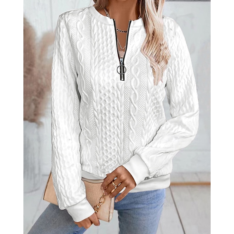 Women's Texture Sweatshirt Sweatshirts Zip Up Sweatshirts Plain Streetwear Casual Comfy Long Sleeve High Neck Regular Tops Street Holiday Going out Half Zipper Quarter Zipper Quarter Zip White Pink4