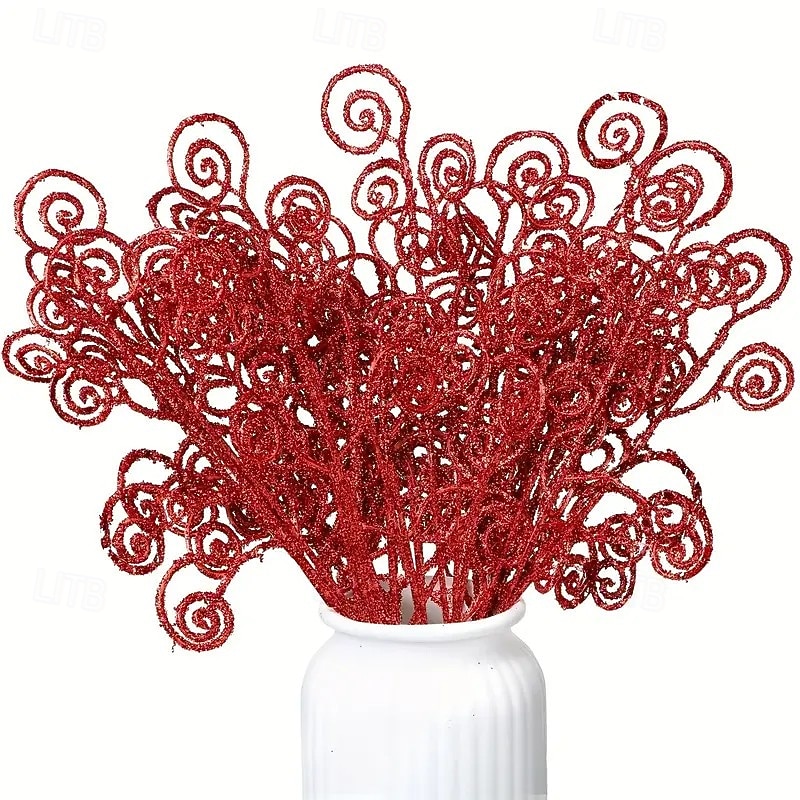 15pcs Christmas Artificial Candy Cane Wreath Sprays with Glitter – Christmas Candy Cane, Poinsettia Stems and Branches for Christmas Tree, Wreaths, Wedding Table Centerpieces, Salon and Home Decor