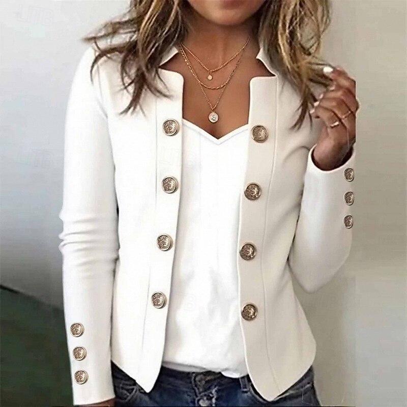 Women's Blazer Comfortable Buttons Fashion Plain Street Holiday Double Breasted Regular Stand Collar Regular Fit Long Sleeve Outerwear Black White Pink Fall
