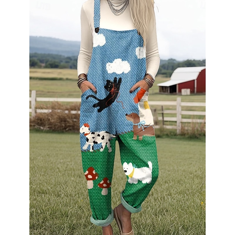 Women's Overall Active Graphic Sleeveless Straight Square Neck with Pocket Vacation Street Loose Fit Yellow Pink Blue Summer