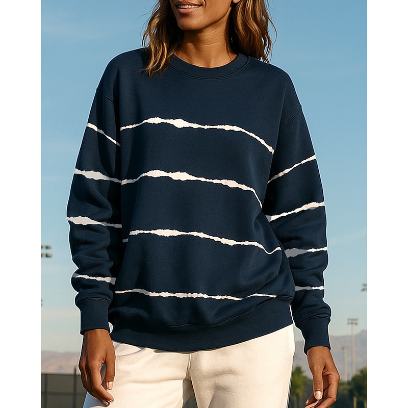 Women's Pullover Sweatshirt Casual Tops Long Sleeve Top Athleisure Fall Stripes Cotton Fashion Outdoor Travel Sportswear Activewear Black White Red4