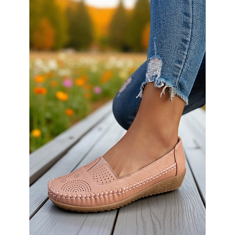 Women's Slip-On Loafers with Laser Cut Details – Casual Flat Moccasin Shoes for Daily Walking and Driving3