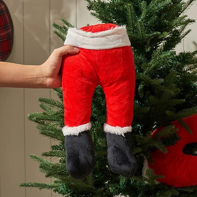 Christmas Plush Santa Claus Leg Christmas Decoration, Elf Leg Tree and Door Hanging Ornament for Holiday Home Decor