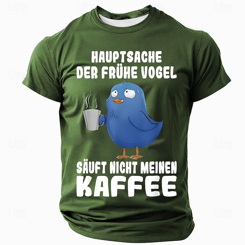 Mens T-Shirt: 'Most Importantly, The Early Bird Doesn't Drink My Coffee' Funny Graphic Short Sleeve Coffee Pun Tee4