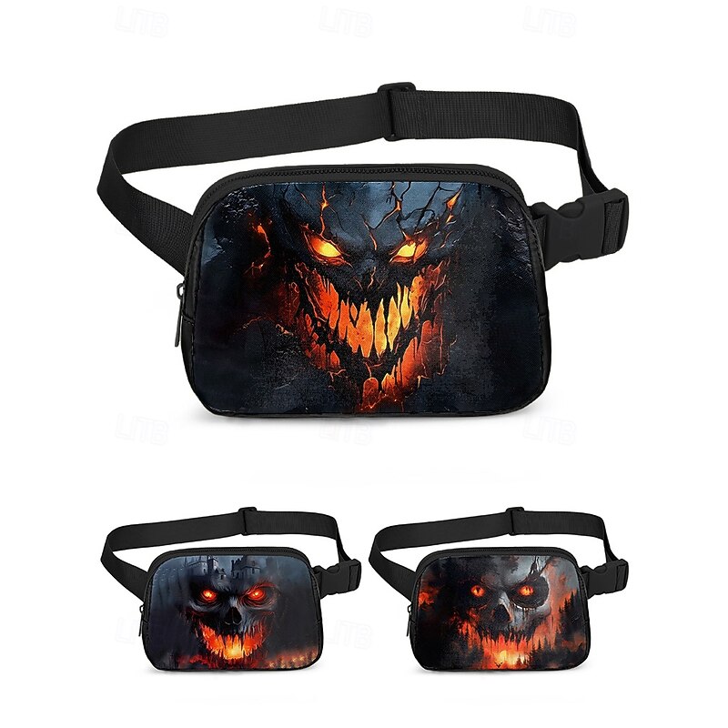 Men's Halloween Skull Print Fanny Pack – Creepy Demonic Face Design, Adjustable Strap, Perfect for Halloween Parties and Costumes