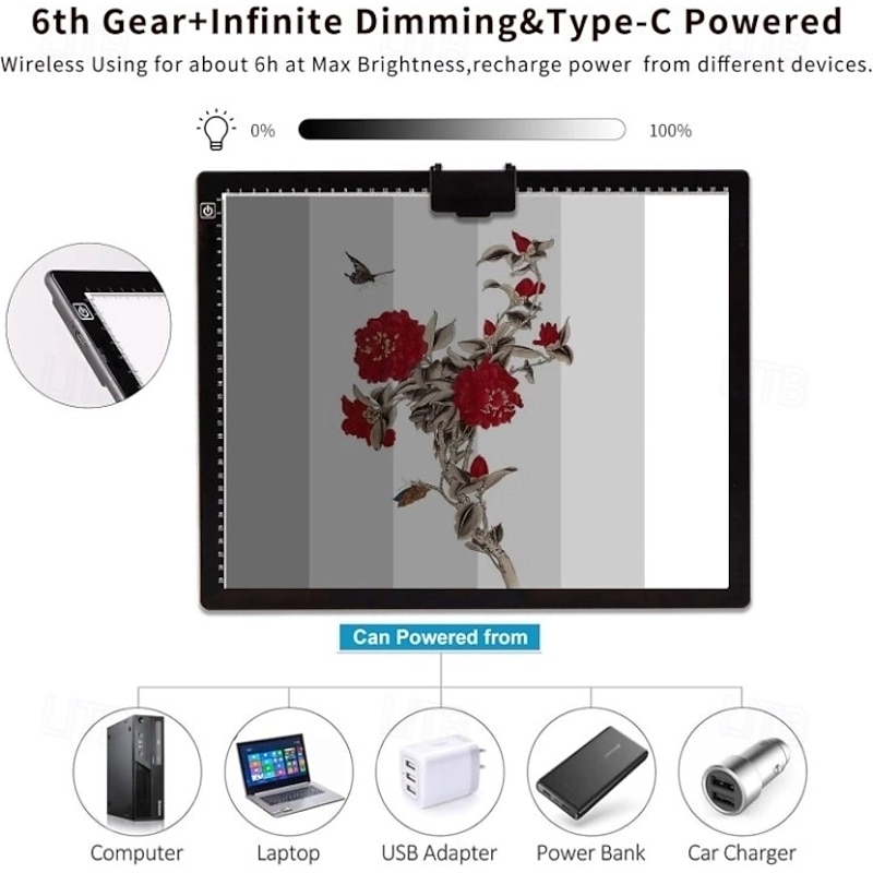 A3 LED Light Box w/Built-in Stand, Light Pad/Board for Diamond Painting with 2.8in Magnetic Clip, Light Board, Tracing Light Pad for Kids3