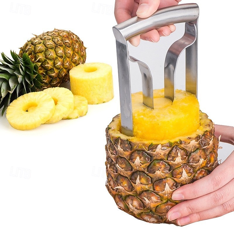 Stainless Steel Pineapple Cutter Corer & Peeler Easy Coring Corer Home Kitchen Knife Slicer Fruit Tool Food-Safe Kitchen Tool for Perfect Pineapple Rings