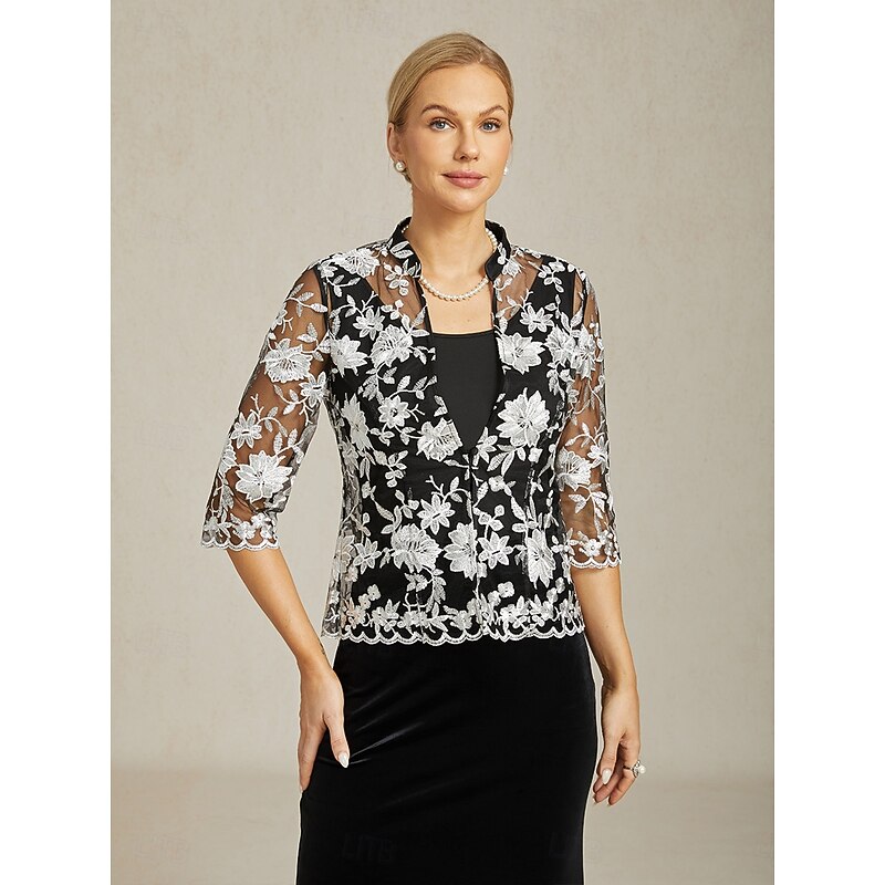 Women's Dressy Tops Lace Tops Floral Elegant Vintage High Neck Black Summer Spring Fall