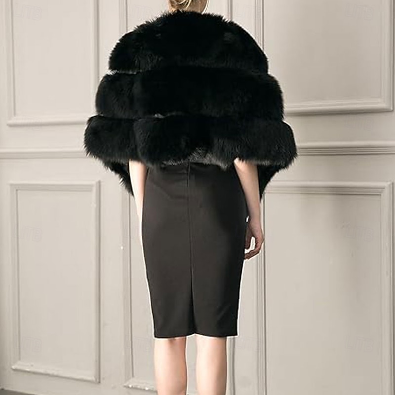 Women's Luxury Party Faux Fox Fur Long Shawl Cloak Cape for Winter3