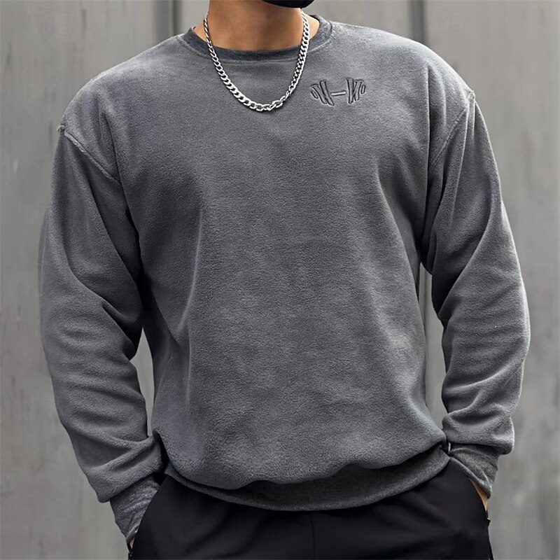 Men's Sweatshirt Fleece Sweatshirt Black Green Beige Gray Crew Neck Plain Sports & Outdoor Daily Holiday Polyester Streetwear Basic Casual Fall Winter Clothing Apparel Hoodies Sweatshirts