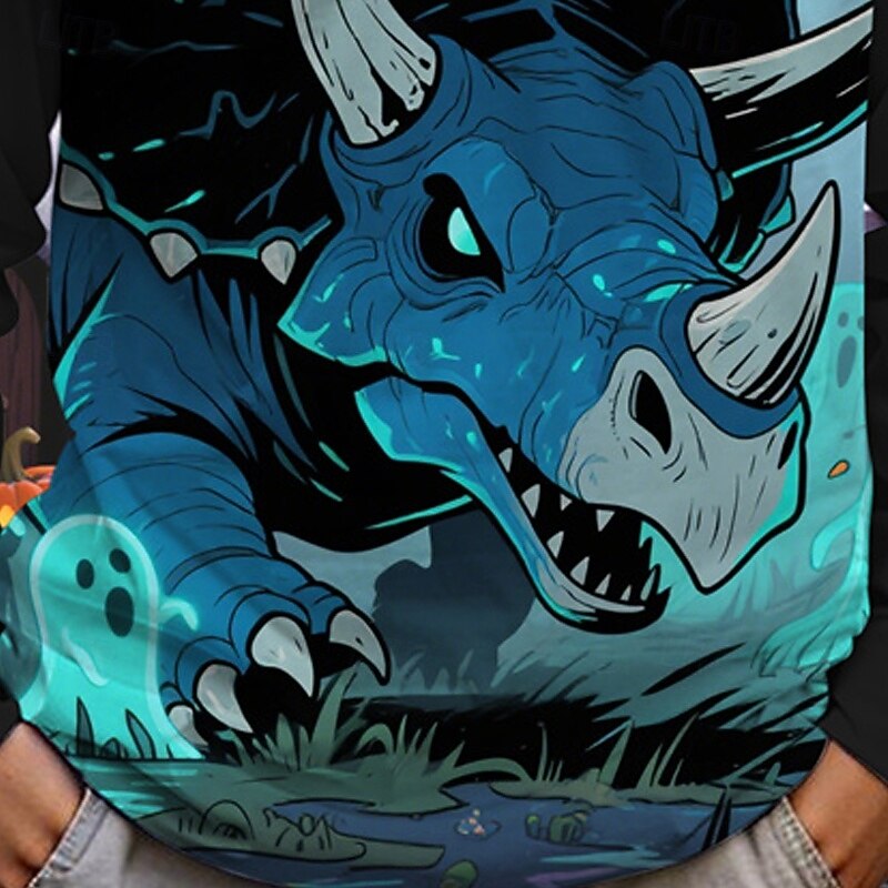 Halloween Boys' 3D Animal Cartoon Ghost T shirt Tee Long Sleeve Spring Fall Fashion Basic Kids 4-12 Years Crew Neck Outdoor Casual Daily Regular Fit4