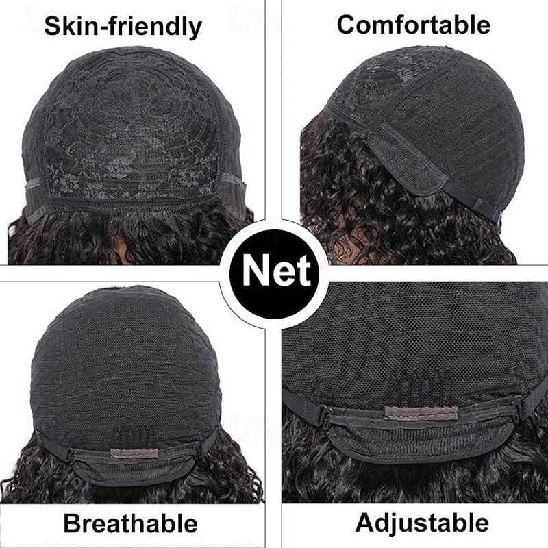 Remy Human Hair Wig Curly With Bangs Natural Black Capless Brazilian Hair Women's Natural Black #1B 8 inch 10 inch 12 inch Vacation Party / Evening Daily Wear3