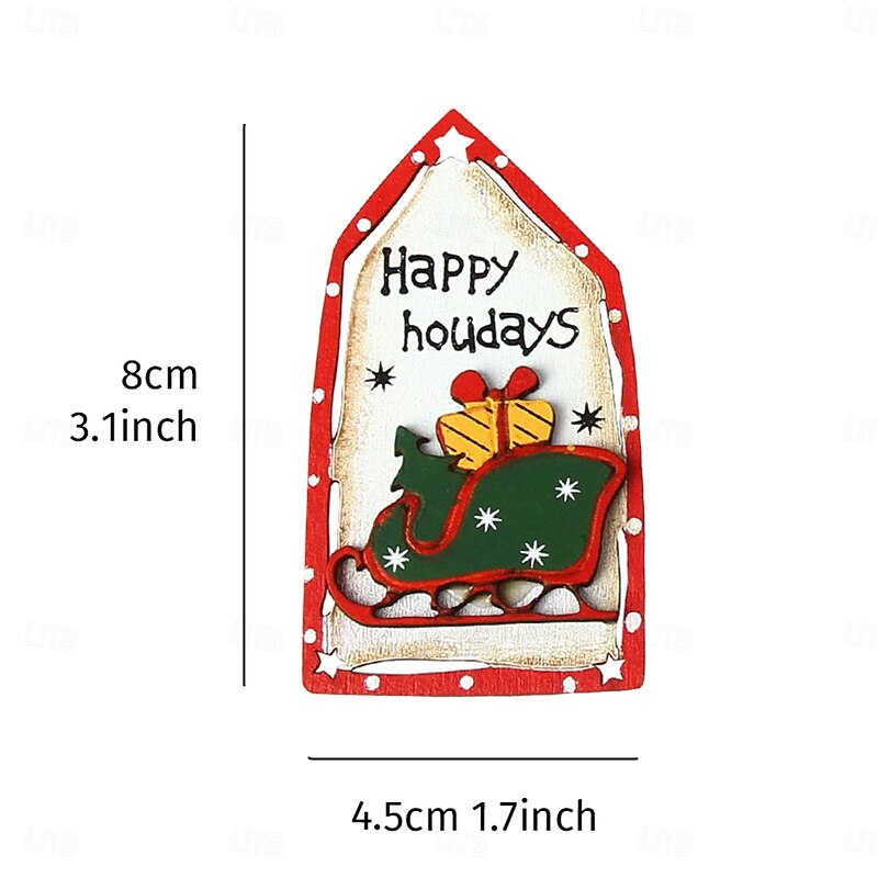 3PCS Christmas Hanging Ornaments  Cute Cartoon 3D Indoor Wooden Colorful Printed Decorations with Christmas Tree, Rocking Horse, Reindeer for Holiday Decor and Gifts2