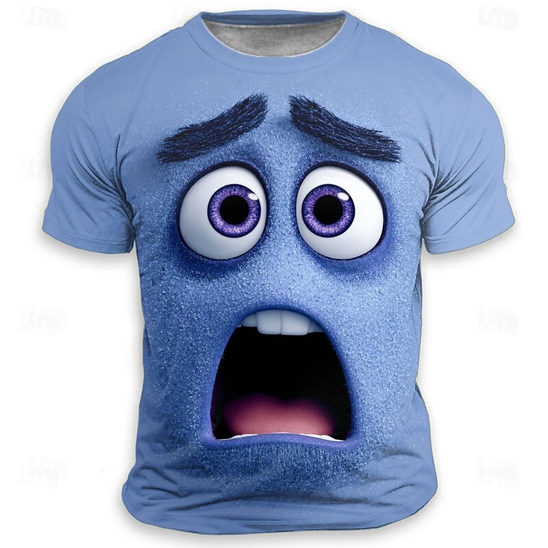 Men's 3D Funny Emotes T Shirt Short Sleeve T shirt 3D Print Crew Neck Shirt Exaggerated Designer Funny Party Street Casual Blue Purple Green Summer Spring All Seasons Clothing Apparel S M L XL XXL