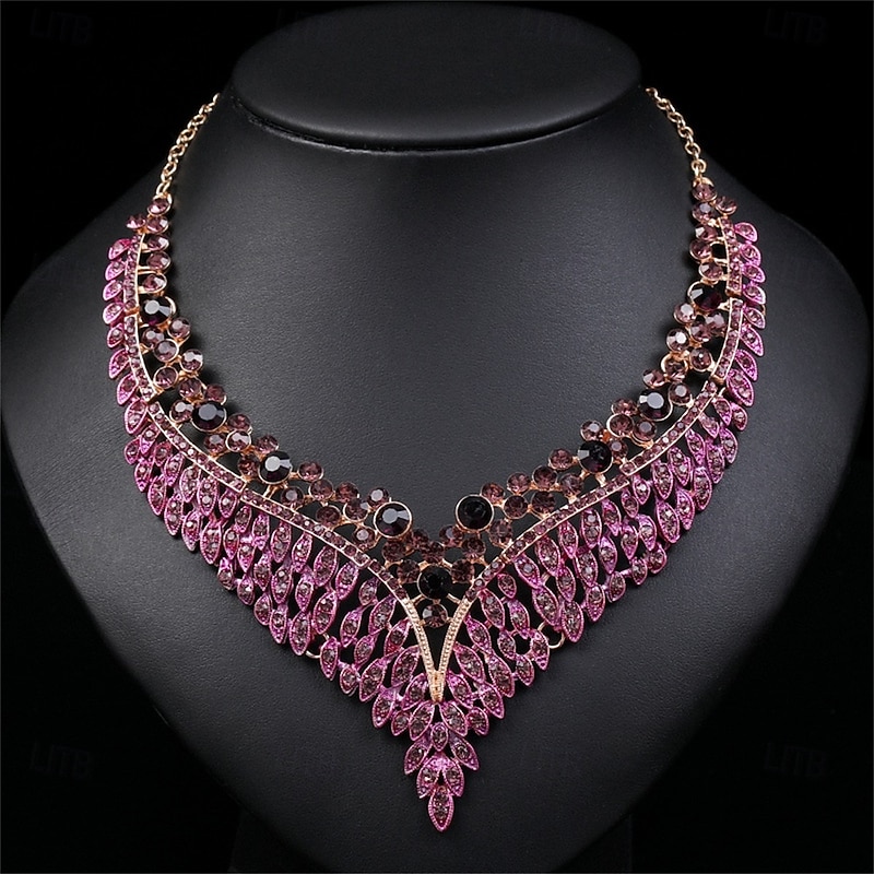 Jewelry Set Two-piece Suit Purple Alloy 1 Necklace Earrings Women's Elegant Vintage Fashion Vintage Style Classic Jewelry Set For Wedding Party Wedding Guest3