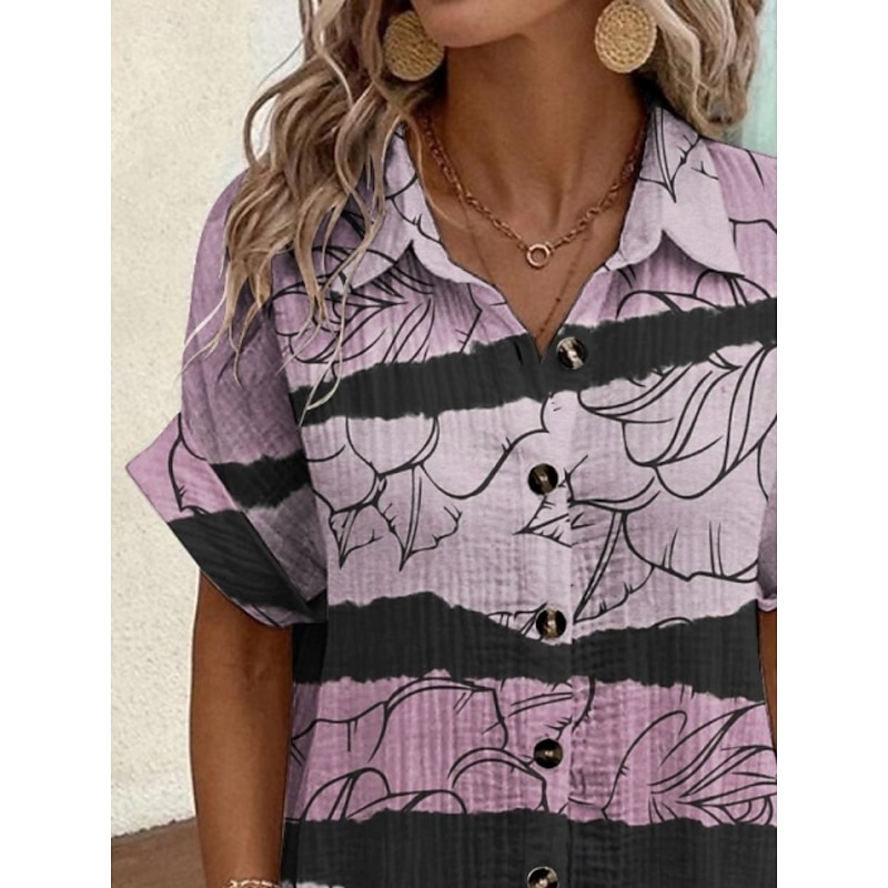Women's Mini Dress Shirt Dress Casual Dress Print Dress Fashion Modern Daily Beach Weekend Regular Fit Floral Striped Short Sleeve Shirt Collar Pink Summer Spring Fall Autumn2