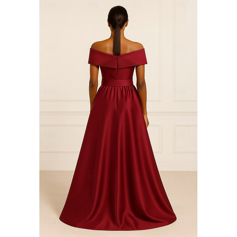 Red Black A-Line Evening Gown Elegant Dress Formal Wedding Floor Length Short Sleeve Lapel Satin with Pleats 20252