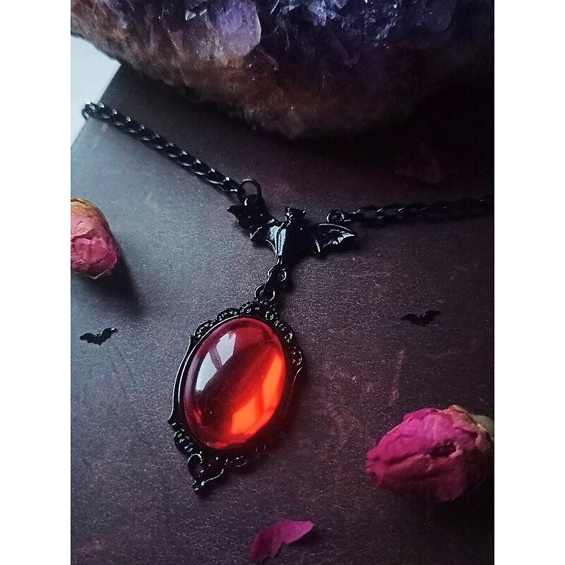 Women's Halloween Gothic Bat Necklace with Red Gem Pendant, Vintage Vampire Choker Jewelry for Costume Parties and Cosplay4